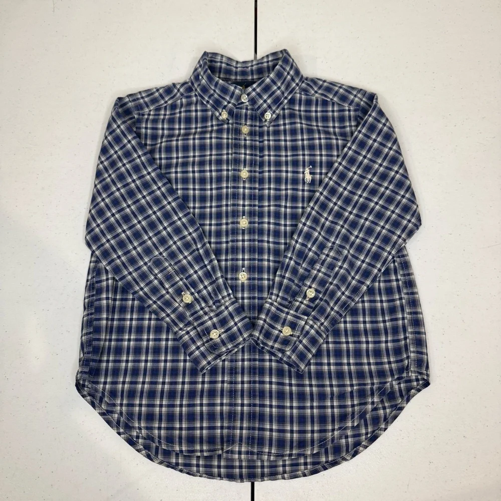 Ralph Lauren Button Down Shirt Long Sleeves Blue Plaid Boy’s Size 4